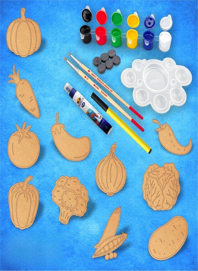 Picrazee DIY Kit for Kids & Adults – Vegetable Fridge Magnet Painting Kit (11 Designs) | Ready-to-Paint 5.5 mm Thick Wooden DIY Craft Kit with Colors, Brushes & Magnets | Screen-Free Activity (Vegetables) - Image 1