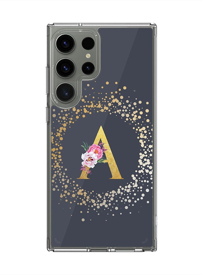 Stylizedd Classic Clear Case for Samsung Galaxy S24 Ultra , Hybrid Soft Transparent Cover Custom Monogram Initial Letter Floral Pattern Alphabet - A (Grey) - Image 1