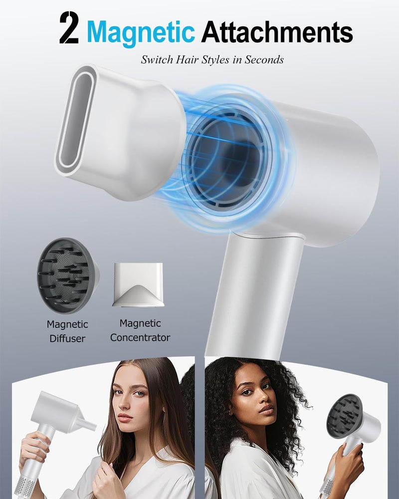 GloCurlX Upgraded High-Speed Ionic Hair Dryer â€“ 120,000 RPM Fast-Drying Blow Dryer, 52 dB Low Noise with Magnetic Diffuser & Nozzle, Lightweight Quiet Dryer for Smooth, Frizz-Free Hair - Image 4