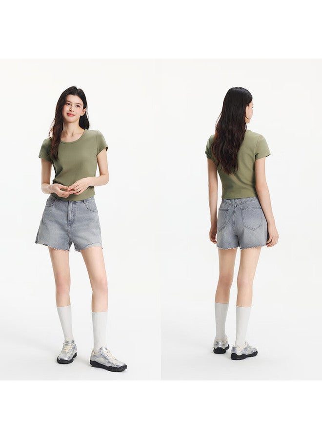 Semir Cool Feeling T-shirt Women's Short Slim Shoulder Summer Embroidered Top 109325100006 - Image 1