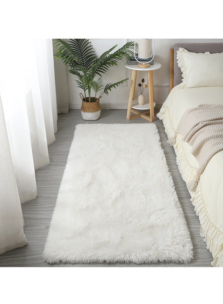 عام سجادة ناعمة في غرفة النوم، سجادة فرو ذات مقاومة للانزلاق، سجادة مستطيلة مريحة، مناسبة لغرفة الأطفال، الصالون، غرفة sofá، بجانب السرير، بيضاء، 40×60 سم - Image 1