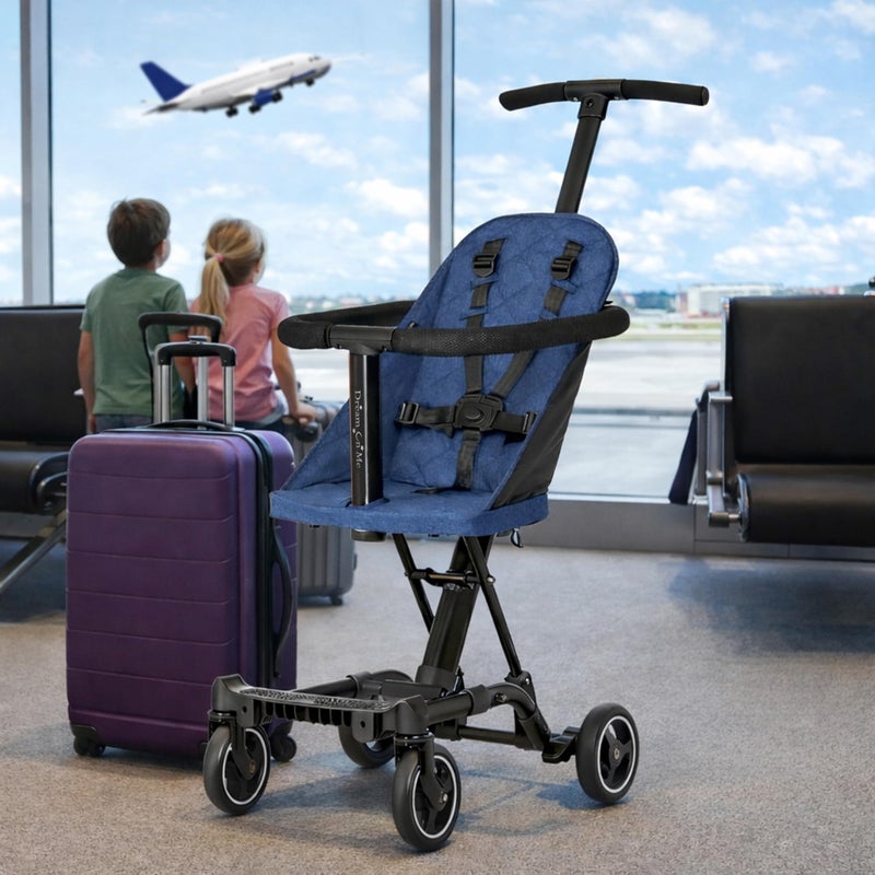 Dream On Me Coast Rider Travel Stroller, Lightweight & Compact Baby Stroller, Theme Park Approved, Book-Folding Design, Adjustable Handle, Soft-Ride Wheels, Converts to Rider & Scooter - Navy - Image 3