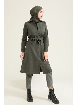 Sefa Merve Wool Viscose Belted Tunic 6544-03 Khaki  - Image 2