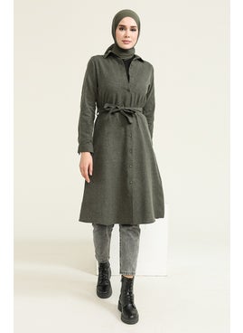 Sefa Merve Wool Viscose Belted Tunic 6544-03 Khaki  - Image 1