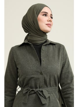 Sefa Merve Wool Viscose Belted Tunic 6544-03 Khaki  - Image 4