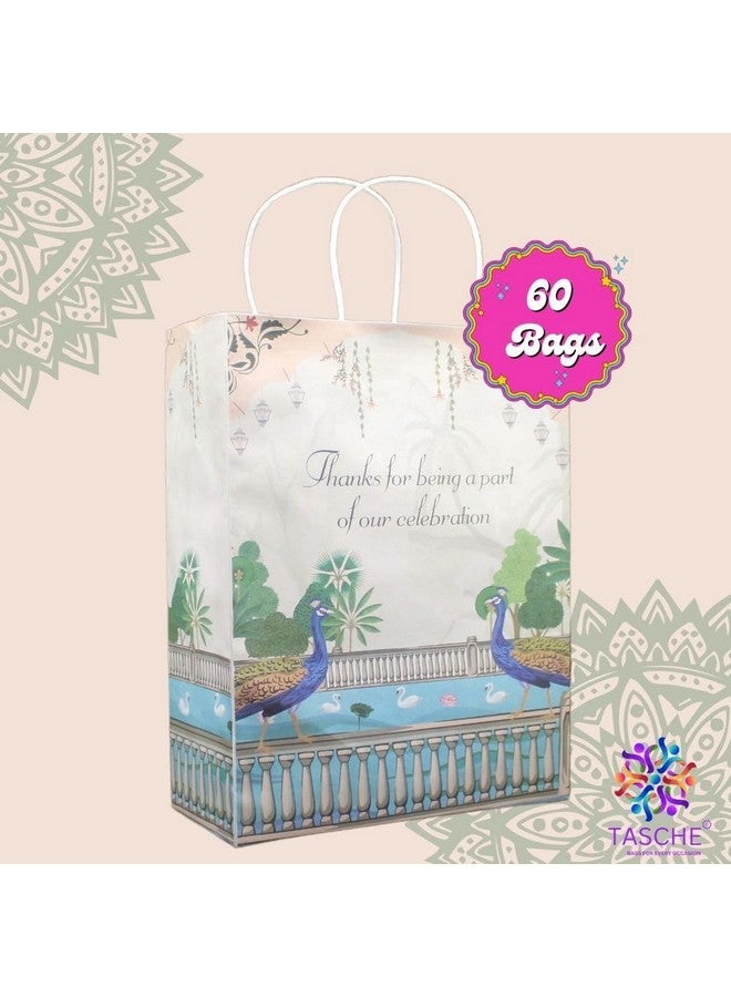 TASCHE Indian Wedding Peacock Design Paper Bags For Return Gifts|Weddings|Birthday|Holiday Presents (Pack Of 60),Multicolour