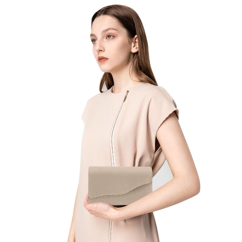 CurvChic Clutch Purses for Women Evening Bag Faux Suede Formal Party Wedding Cocktail Prom(Nude) - Image 2