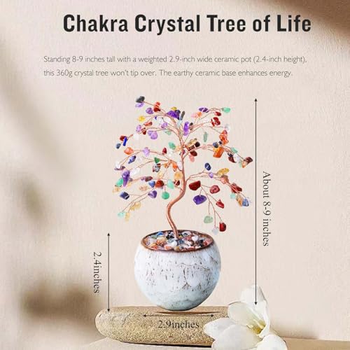 Runyangshi Chakra Crystal Tree of Life 8 Large Natural Healing Crystal Tree with Copper Wire Bringing Money Good Luck Positive Energy for Home Decor Feng Shui Gifts Office Desk Ornament - Image 3
