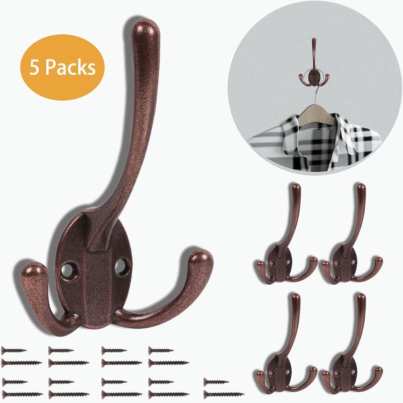 HADWER Wall Mounted Coat Hooks 5 Pack Heavy Duty Black Hardware Robe Hooks Decorative for Single Hanging Coats Towel Cubicle Classroom Kitchen Bath Backpack Hat Hook - Image 2