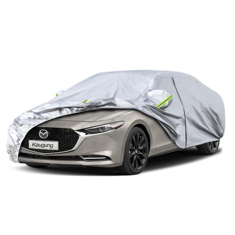 Kaugung 6 Layers Car Cover Custom Fit Mazda 3 Sedan from 2003 to 2025Waterproof Car Cover All Weather for Automobiles Outdoor Indoor with Zipper Door Sun Rain Dust Snow Protection
