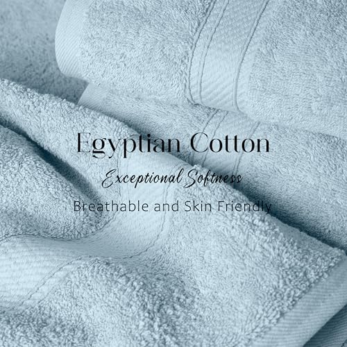 Superior Egyptian Cotton Pile Bath Towel Set of 2, Ultra Soft Luxury Towels, Thick Plush Essentials, Absorbent Heavyweight, Guest Bath, Hotel, Spa, Home Bathroom, Shower Basics, Light Blue - Image 5