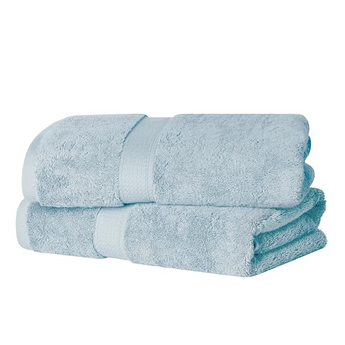 Superior Egyptian Cotton Pile Bath Towel Set of 2, Ultra Soft Luxury Towels, Thick Plush Essentials, Absorbent Heavyweight, Guest Bath, Hotel, Spa, Home Bathroom, Shower Basics, Light Blue - Image 1