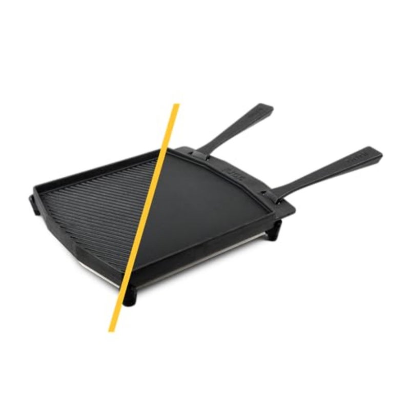 Cast Iron Dual-Sided Grizzler Plate - 37 x 33cm Reversible Griddle with Removable Handle and Stainless Steel Trivet, Pre-Seasoned Non-Stick Oven Safe Cookware, Pizza Oven and BBQ Accessories - Image 2