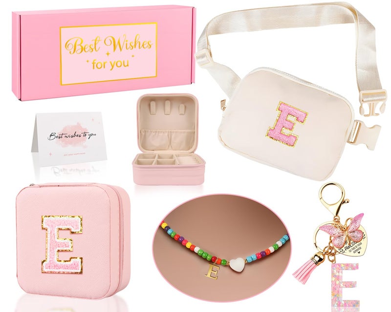 Giftota Funny Pack for Grandkids Teen Girls Gift, Birthday Gifts for 4 5 6 7 8 9 10 11 12 13 Year Old Girls, Initial Fanny Pack, Teen Girl Gift Trendy Stuff Crossbody Bag Set for Teens, Back To School, E - Image 1