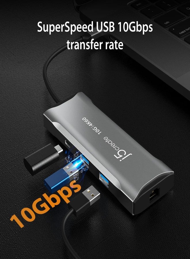 j5create USB C Hub - 4K 60Hz HDMI, USB-C 10Gbps, 2 USB-A 10Gbps, 100W PD with USB-C 5Gbps, Ethernet, SD 4.0 Card Reader | for MacBook, XPS, Surface Pro (JCD393) - Image 5