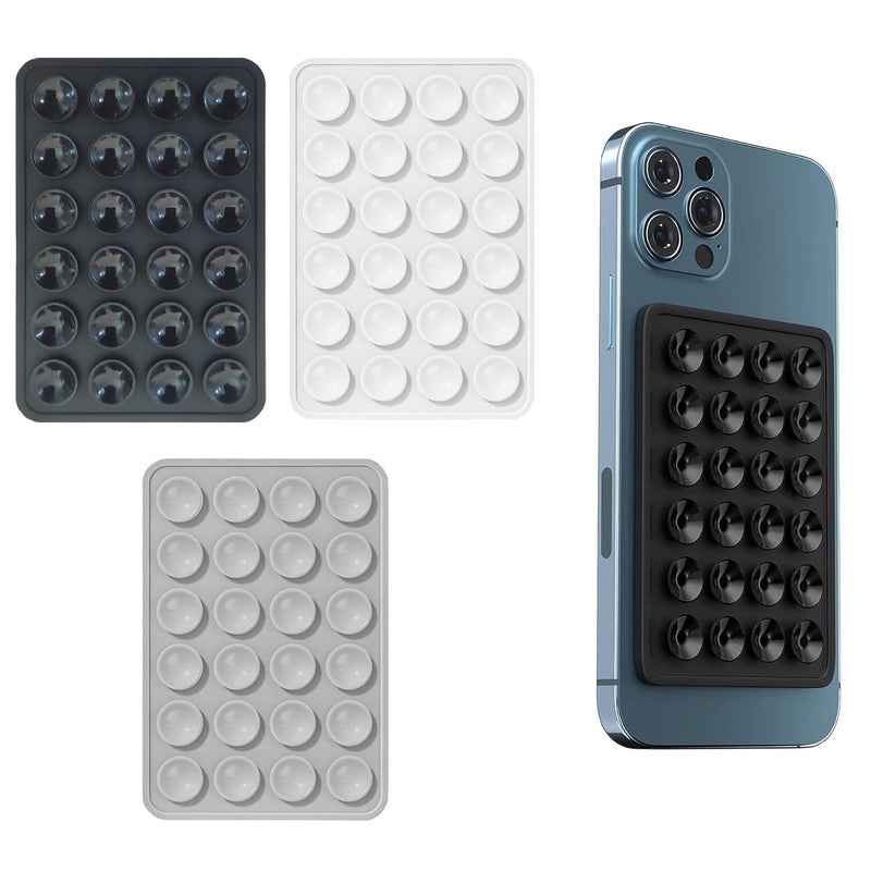 INEFABLE حافظة هاتف شفط، ملصق شفط للهاتف، حافظة هاتف شفط سيليكون لحامل ملحقات الهاتف بدون استخدام اليدين، ملحقات فيديو الهاتف (أسود، رمادي، أبيض - عبوة من 3) - Image 1