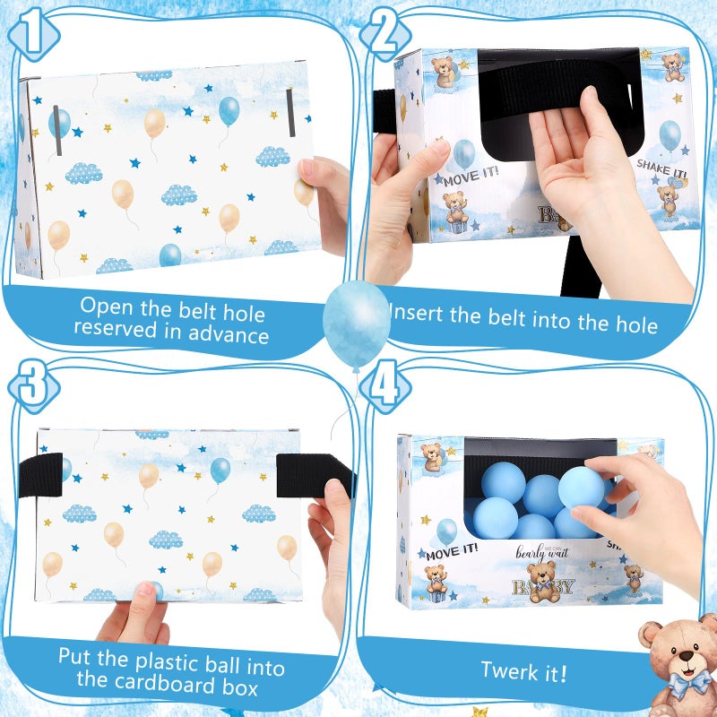 Lunmon 4 Sets Blue Bear Baby Shower Swing Shaking Balls Activity Set for Adult Novelty Twerk Includes 40 Balls, Ribbon & Cardboard Boxes Bridal Shower for Outdoors Indoors - Image 5