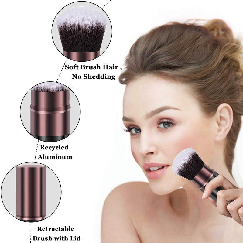 Keriloo Retractable Airbrush Kabuki Brush, Travel Powder Foundation Professional Makeup Brush for Blending Liquid, Blush, Bronzer, Cream, Sunscreen,Flawless Cosmetics - Image 4