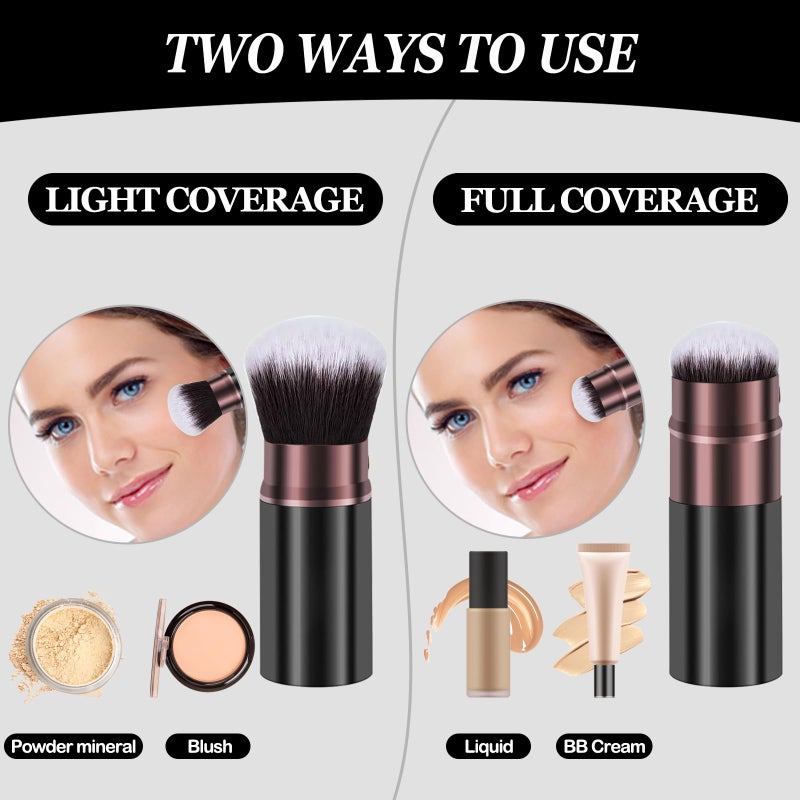 Keriloo Retractable Airbrush Kabuki Brush, Travel Powder Foundation Professional Makeup Brush for Blending Liquid, Blush, Bronzer, Cream, Sunscreen,Flawless Cosmetics - Image 3