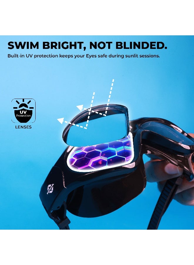 Nivia Unimask Sr. 2.0, Swimming Goggles For Adults, Polycarbonate Clear Glass, Anti Fog Goggles For Men, Silicon Strap, Uv Protection, Comfort Fit, Training Swim Goggles For Men & Women - Black - Image 3
