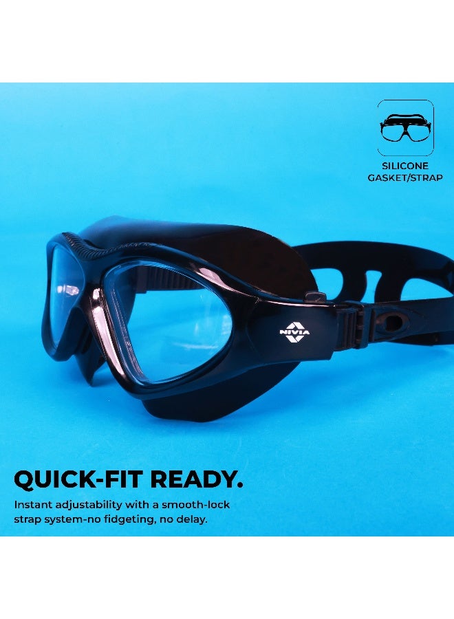 Nivia Unimask Sr. 2.0, Swimming Goggles For Adults, Polycarbonate Clear Glass, Anti Fog Goggles For Men, Silicon Strap, Uv Protection, Comfort Fit, Training Swim Goggles For Men & Women - Black - Image 2