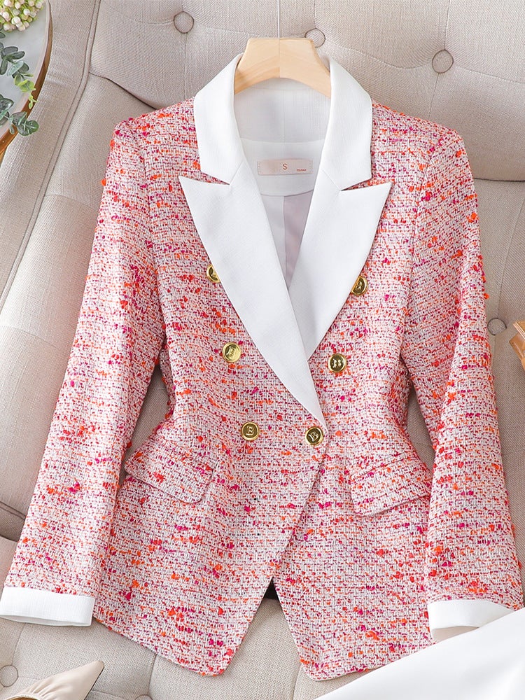 Red Plaid Womens Long Sleeve Blazer Red Plaid Blazer 
