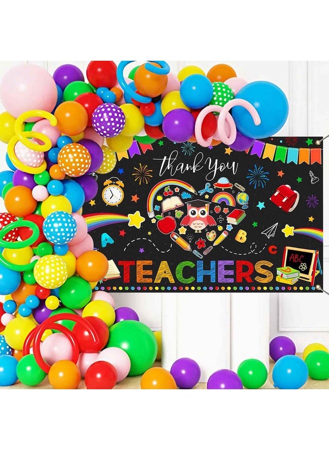 Mocsicka Mocsicka Thank you Teachers Teacher Appreciation Banner Backdrop Teacher Staff Appreciation Week Party Decorations for Classroom School Photo Background70.8 x 43.3 Inch  - Image 2