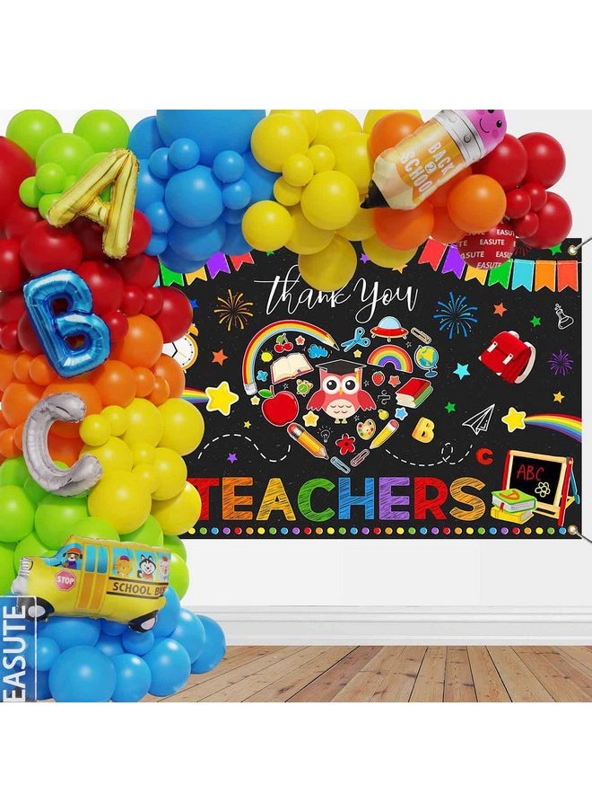 Mocsicka Mocsicka Thank you Teachers Teacher Appreciation Banner Backdrop Teacher Staff Appreciation Week Party Decorations for Classroom School Photo Background70.8 x 43.3 Inch  - Image 4