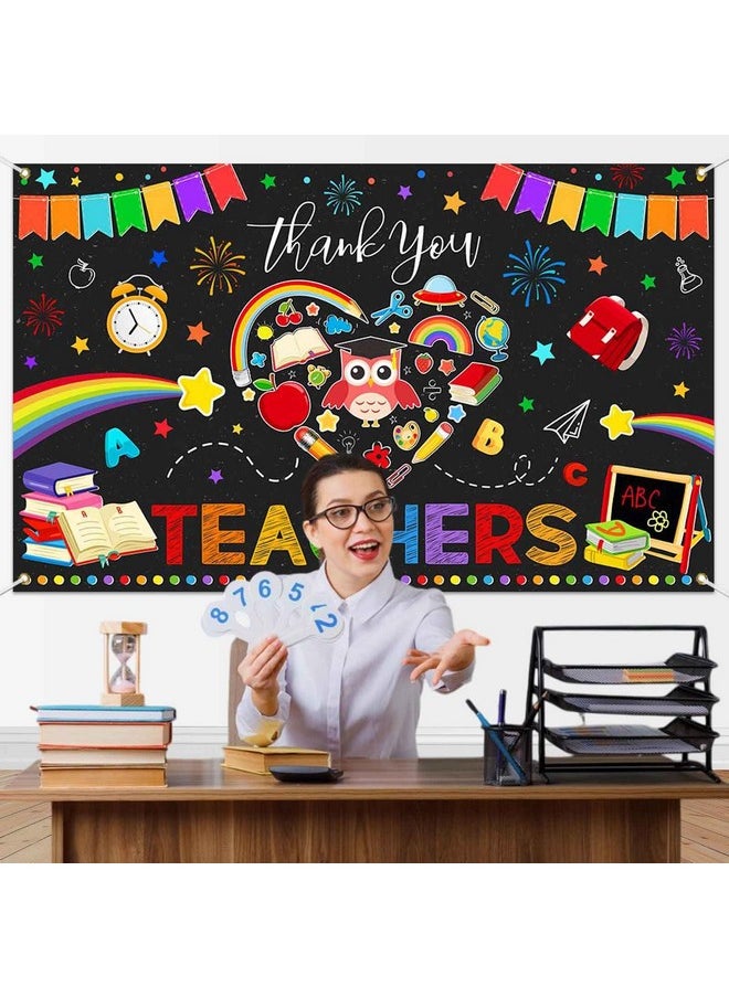 Mocsicka Mocsicka Thank you Teachers Teacher Appreciation Banner Backdrop Teacher Staff Appreciation Week Party Decorations for Classroom School Photo Background70.8 x 43.3 Inch  - Image 3