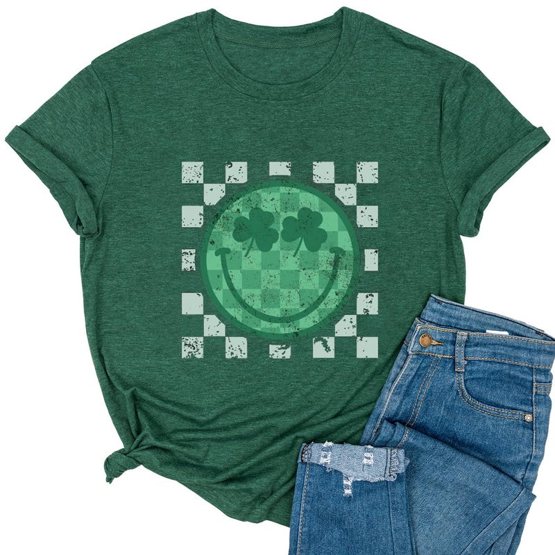 Yimoya Womens Feelin Willie Lucky T-Shirt Casual Shamrock St Patrick's Day Shirt Irish Tees (Smile Green, M)