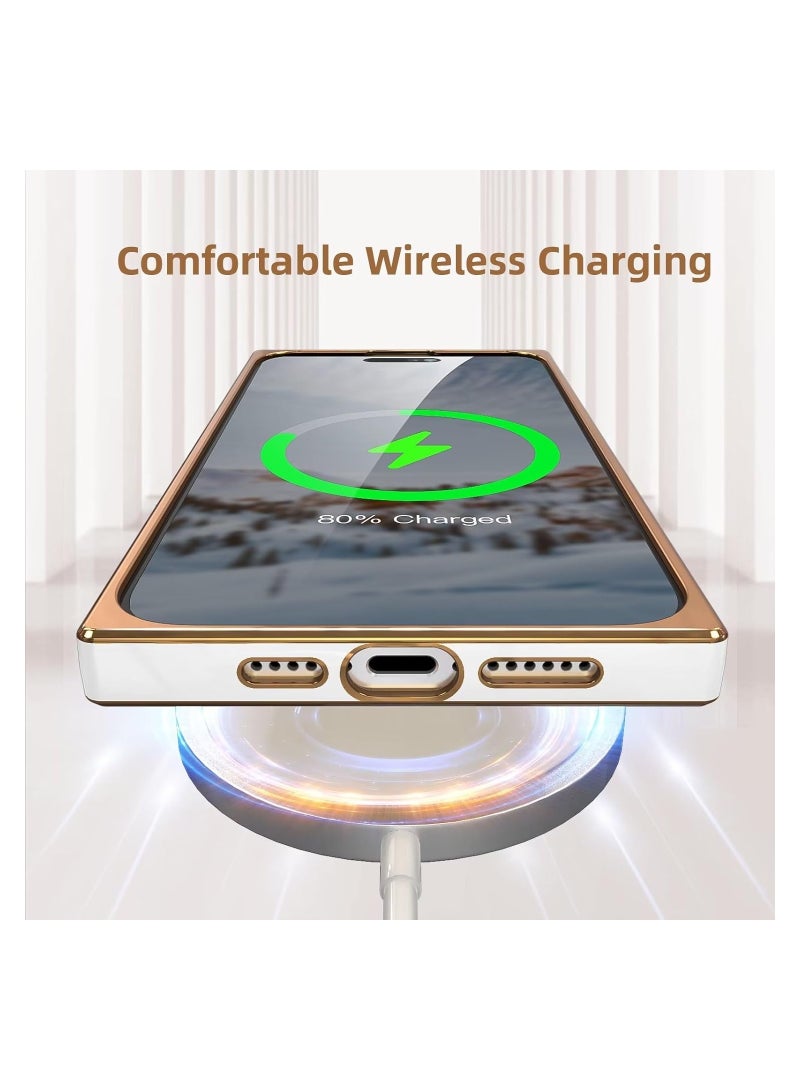 حافظة Square لـ iPhone 13 Pro Max【حماية كاملة للكاميرا】نمط قلب لطيف وزوايا معززة بالطلاء الكهربائي [6.7 بوصة] - باللون الأبيض - Image 5