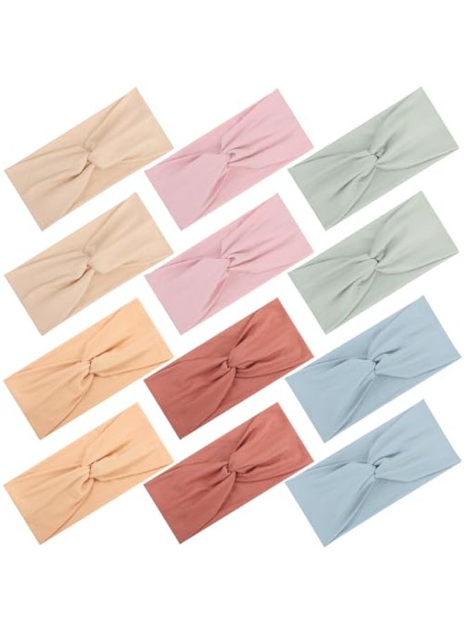 Panleding 12 Pcs Stretchy Headbands for Women Absorbed Sport Headband Soft Twist Knotted Hairbands for Daily Life Yoga WorkoutWarm Morandi - Image 1