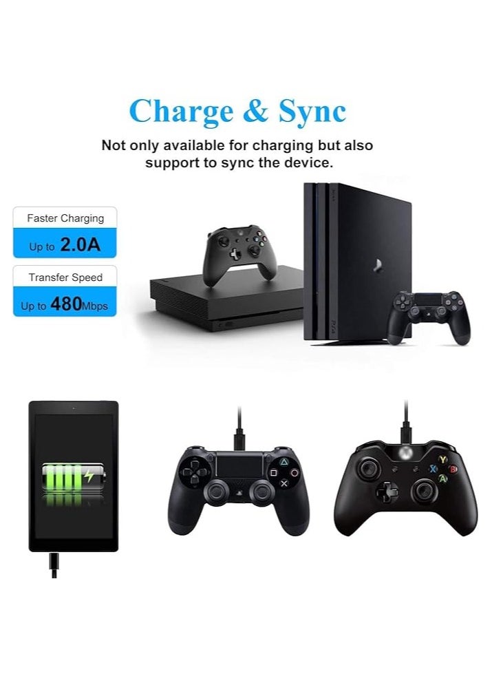 2.8M/9ft Charger Charging Cable for Xbox One S/X Elite Controller/Micro USB 2.0 Play Data Sync Cord for PS4 Slim/Pro Controller for Samsung Galaxy Android Phone (Black)