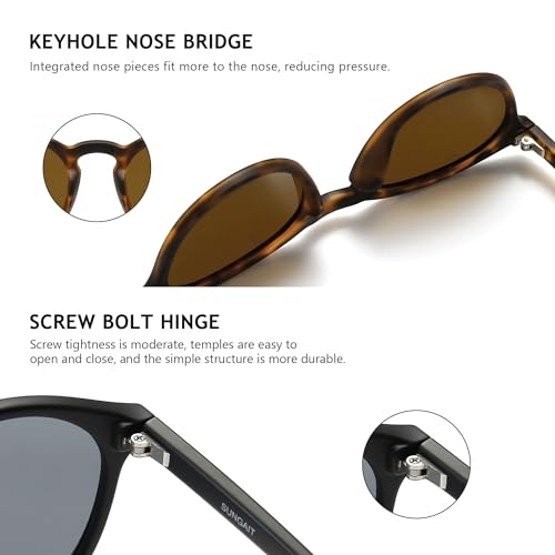 SUNGAIT Classic Vintage Round Polarized Sunglasses for Women Men Retro Style UV400 (Amber Frame Brown Lens+Black Frame Grey Lens) SGT166HPC-SHH - Image 5