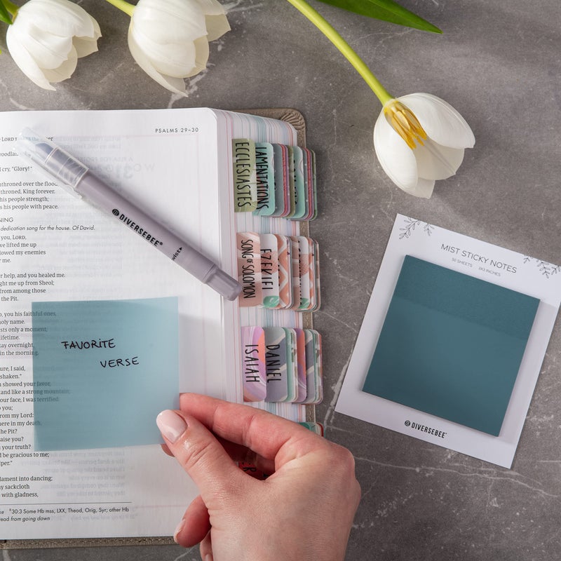 DiverseBee 50 Sheets Pastel Transparent Sticky Notes, 3x3â€ Clear Sticky Tabs, Translucent Page Flags Book Markers Stickers, Planner Accessories, Bible Journaling Study Office School Supplies (Mist) - Image 3