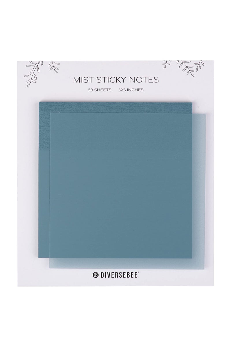 DiverseBee 50 Sheets Pastel Transparent Sticky Notes, 3x3â€ Clear Sticky Tabs, Translucent Page Flags Book Markers Stickers, Planner Accessories, Bible Journaling Study Office School Supplies (Mist) - Image 1