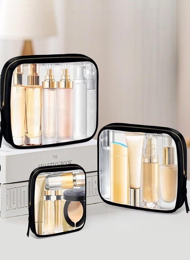 Tmtains Tmatins 3Pcs Clear TSA Approved Toiletry Bag Black Clear Makeup Bag with Zipper Large Small Mini Quart Size Travel Essentials Bags for Women Men Portable Cosmetic Pouch Travel Valentine Birthday Gifts - Image 2