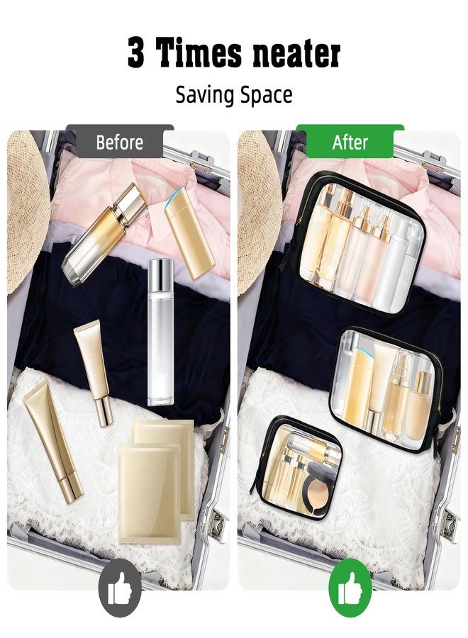 Tmtains Tmatins 3Pcs Clear TSA Approved Toiletry Bag Black Clear Makeup Bag with Zipper Large Small Mini Quart Size Travel Essentials Bags for Women Men Portable Cosmetic Pouch Travel Valentine Birthday Gifts - Image 4