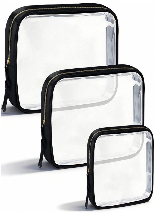 Tmtains Tmatins 3Pcs Clear TSA Approved Toiletry Bag Black Clear Makeup Bag with Zipper Large Small Mini Quart Size Travel Essentials Bags for Women Men Portable Cosmetic Pouch Travel Valentine Birthday Gifts - Image 1
