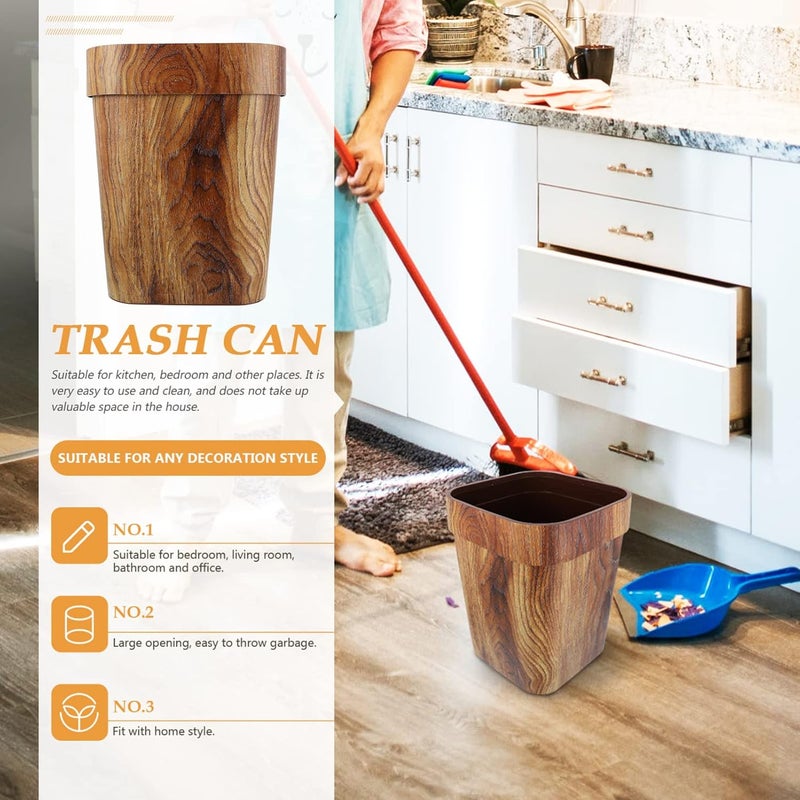 woobles Garbage Storage Bucket Trash Can Wastebasket Garbage Container Bin Wood Grain Trash Can Toilet Paper Bucket for Bathroom Bedroom Kitchen Home Office Round Trash - Image 2