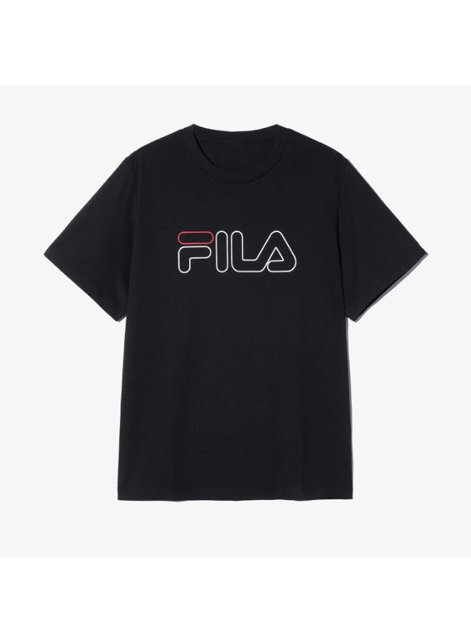 FILA Outline Logo Crew Neck T-Shirt, Black Cotton Casual Tee-XXL - Image 3