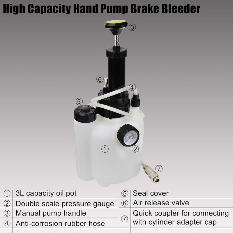 YSTOOL 3L Manual Brake Clutch Fluid Bleeder Kit with 1L Extractor Bottle and Master Cylinder Adapter Caps - Image 2