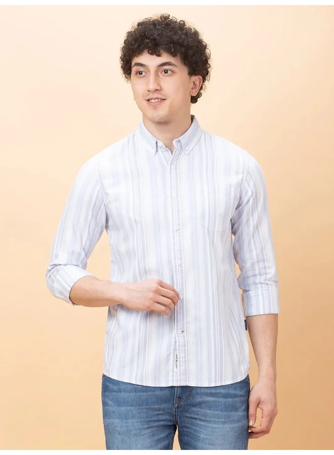 Being Human Mens Light Blue White Collared Long Sleeve Shirt