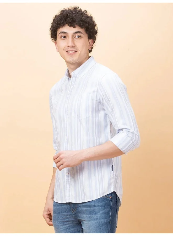 Being Human Mens Light Blue White Collared Long Sleeve Shirt