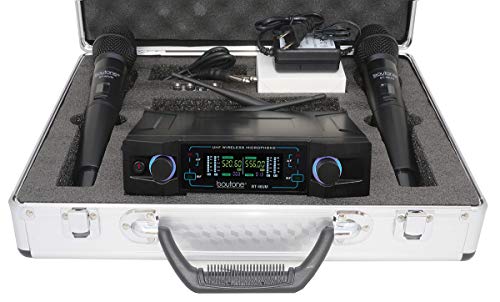 Boytone Wireless Microphone System, Dual UHF Cordless Mic Set, Long Distance 150-200Ft,16 Hours Continuous, Fixed Frequency, for Karaoke Singing, Church, Aluminum Carrying Cases, 110/220V(BT-46UM) - Image 5