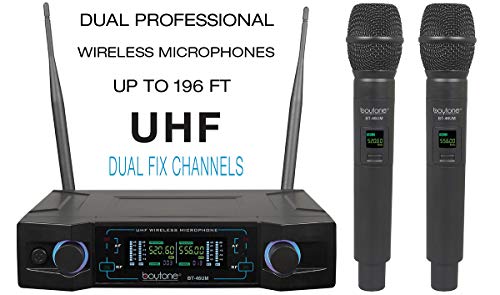 Boytone Wireless Microphone System, Dual UHF Cordless Mic Set, Long Distance 150-200Ft,16 Hours Continuous, Fixed Frequency, for Karaoke Singing, Church, Aluminum Carrying Cases, 110/220V(BT-46UM) - Image 3