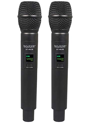 Boytone Wireless Microphone System, Dual UHF Cordless Mic Set, Long Distance 150-200Ft,16 Hours Continuous, Fixed Frequency, for Karaoke Singing, Church, Aluminum Carrying Cases, 110/220V(BT-46UM) - Image 2