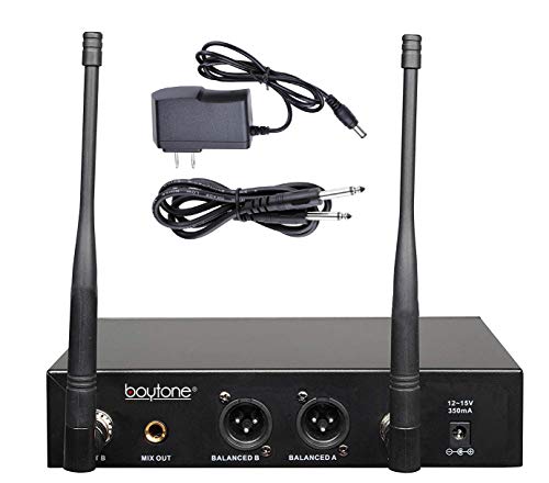 Boytone Wireless Microphone System, Dual UHF Cordless Mic Set, Long Distance 150-200Ft,16 Hours Continuous, Fixed Frequency, for Karaoke Singing, Church, Aluminum Carrying Cases, 110/220V(BT-46UM) - Image 4