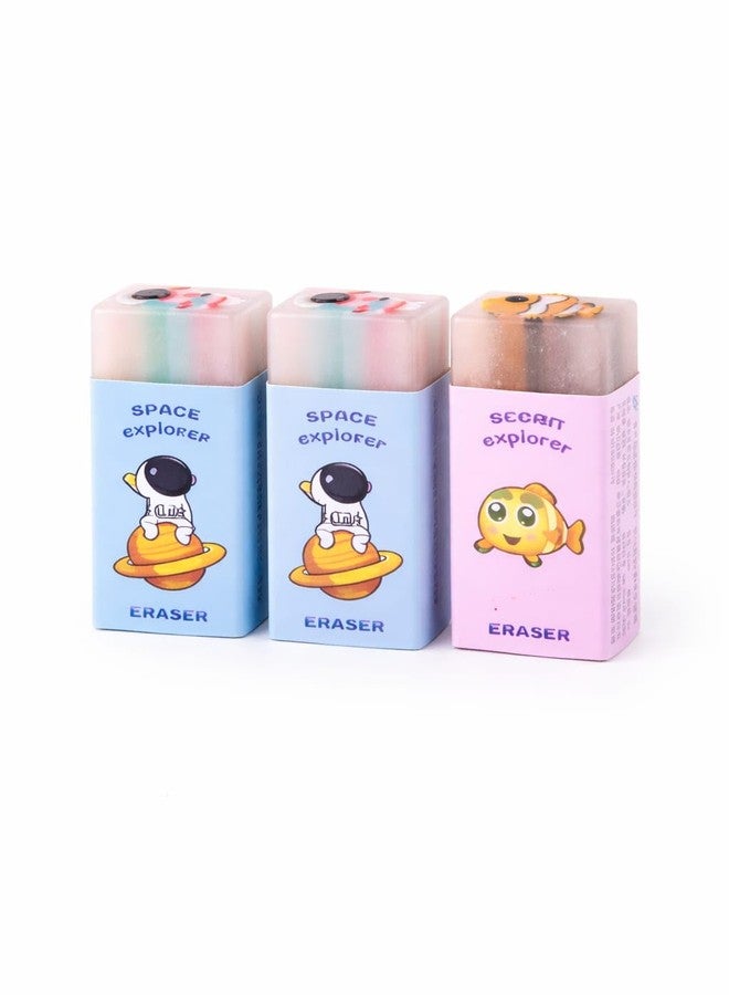 APCATIO Pastel Explorer Series Erasers - Ocean & Space Cartoon Design | Pack of 3 - Image 1