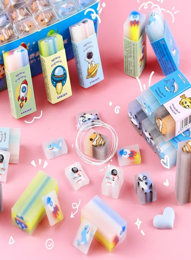APCATIO Pastel Explorer Series Erasers - Ocean & Space Cartoon Design | Pack of 3 - Image 2